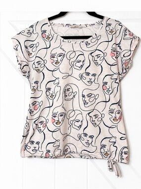 Armand Thiery Abstract Art Tee Face Print Top M